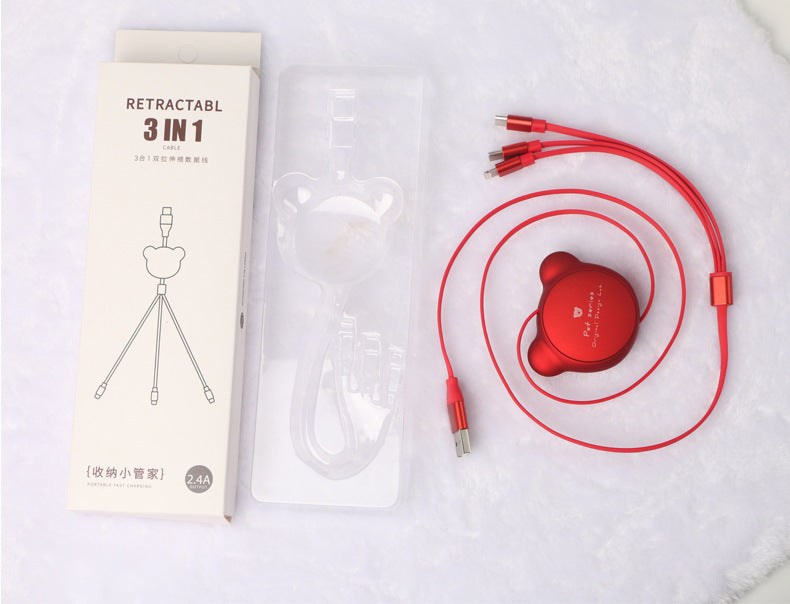 Söt Utdragbar Laddkabel – 3-i-1 Multi USB Kabel med Björndesign