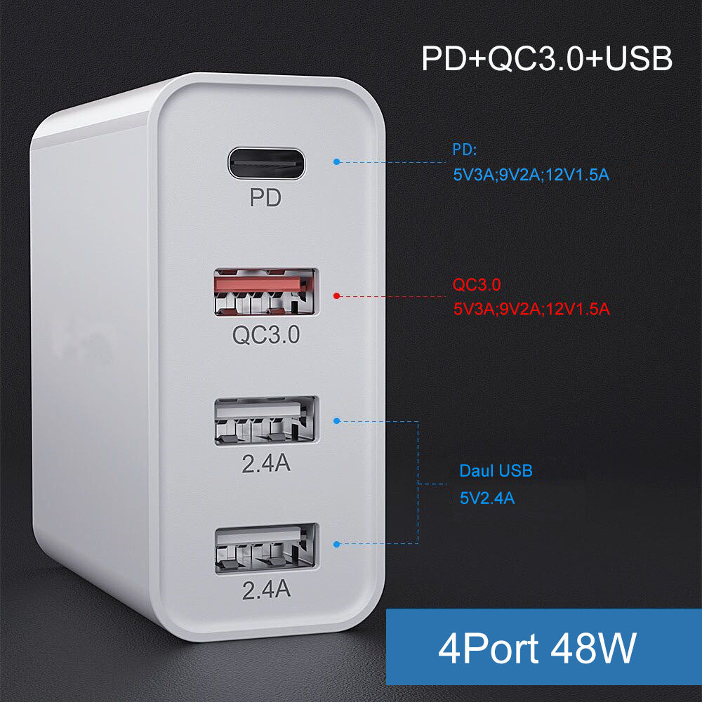 Snabbladdare med PD & QC – 2, 3 eller 4 portar