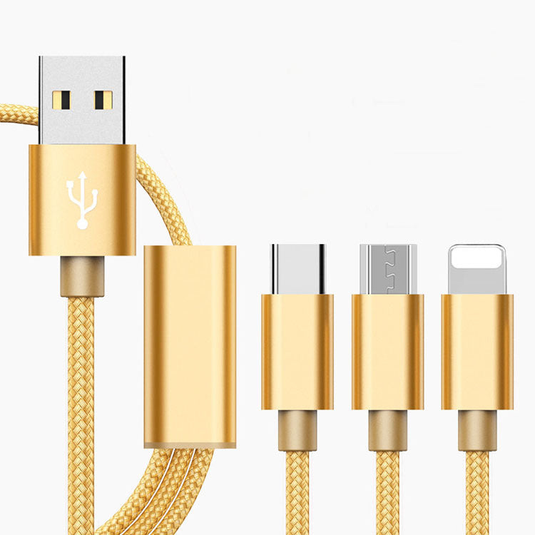 3-i-1 Laddningskabel 1.2m – USB, Micro USB, Type-C & Lightning för Mobiltelefoner