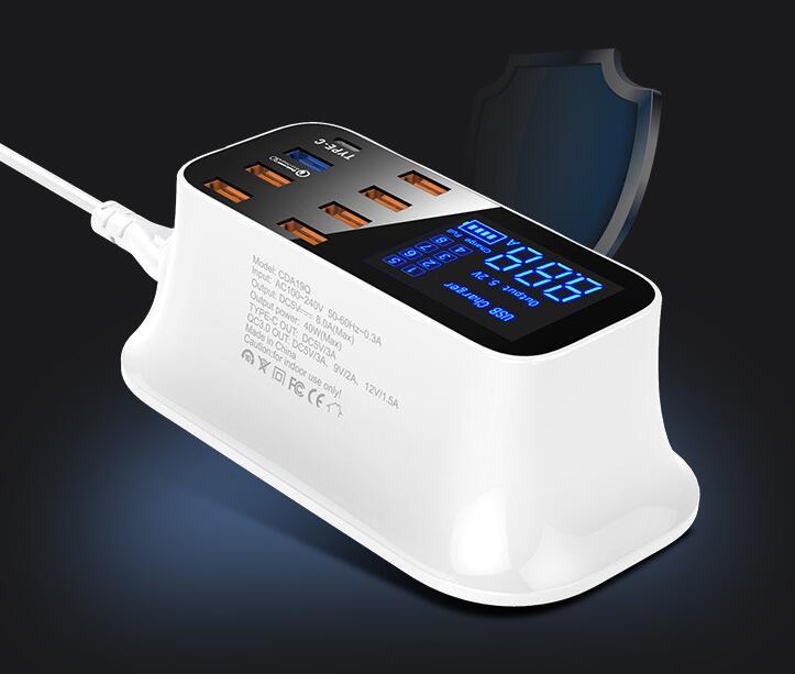 USB Laddningsstation 8-Port QC3.0 – Smart Snabbladdare med LED-display