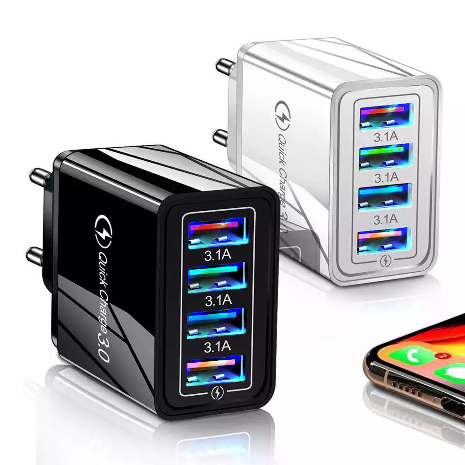 4-Port USB Väggladdare – Ljusindikator och 2.4A Snabbladdning