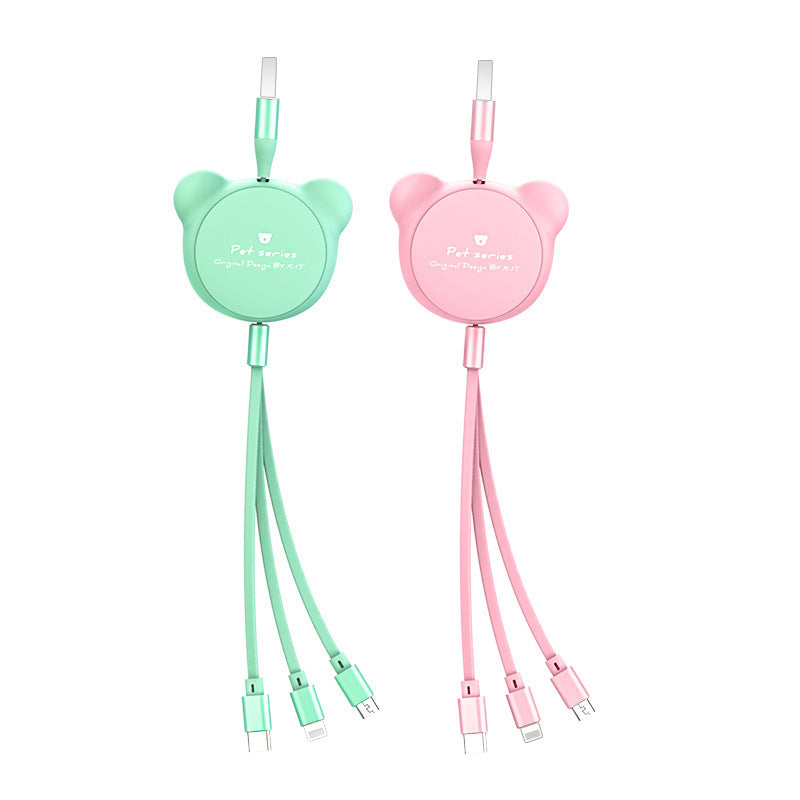 Söt Utdragbar Laddkabel – 3-i-1 Multi USB Kabel med Björndesign