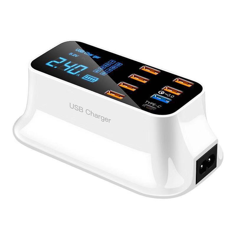 USB Laddningsstation 8-Port QC3.0 – Smart Snabbladdare med LED-display