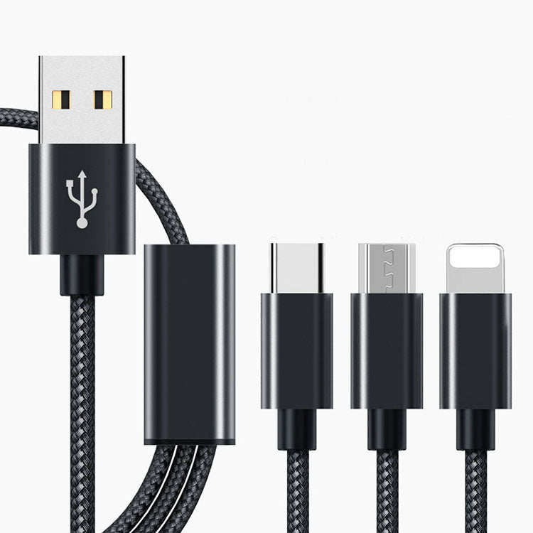 3-i-1 Laddningskabel 1.2m – USB, Micro USB, Type-C & Lightning för Mobiltelefoner
