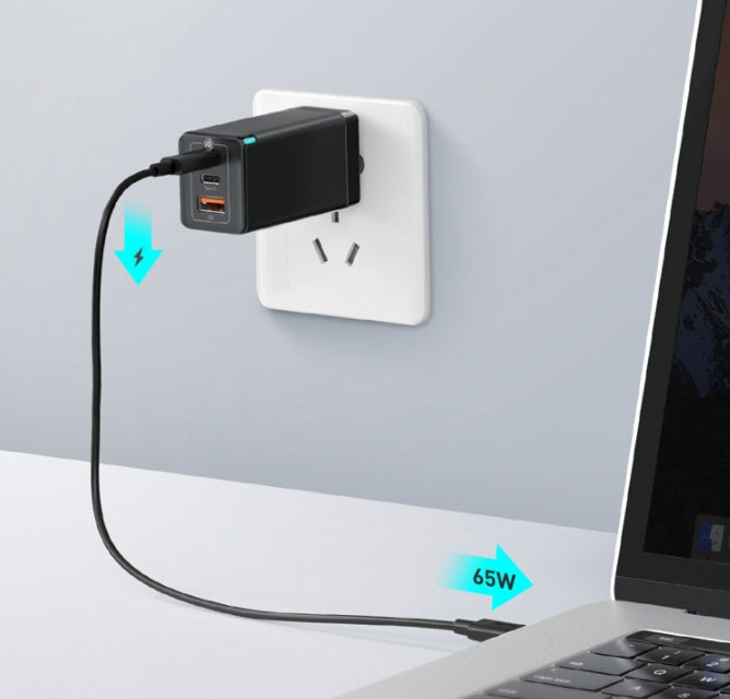 Snabbladdare 65W – 3-Port USB-C & USB QC4.0/3.0 Laddare för Mobil och Laptop
