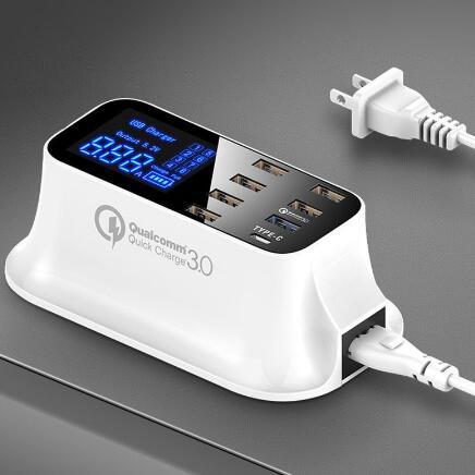 USB Laddningsstation 8-Port QC3.0 – Smart Snabbladdare med LED-display