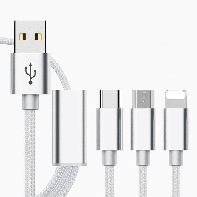 3-i-1 Laddningskabel 1.2m – USB, Micro USB, Type-C & Lightning för Mobiltelefoner