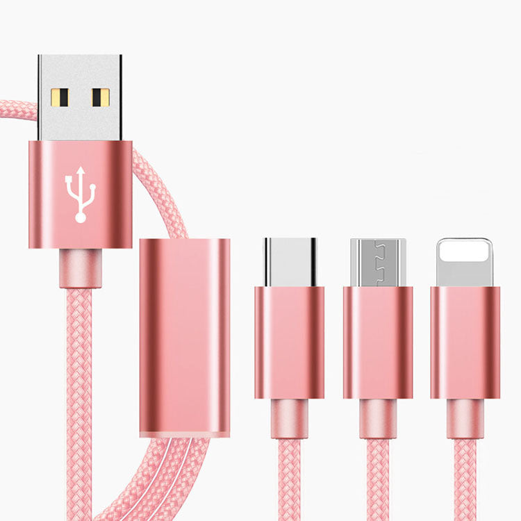 3-i-1 Laddningskabel 1.2m – USB, Micro USB, Type-C & Lightning för Mobiltelefoner