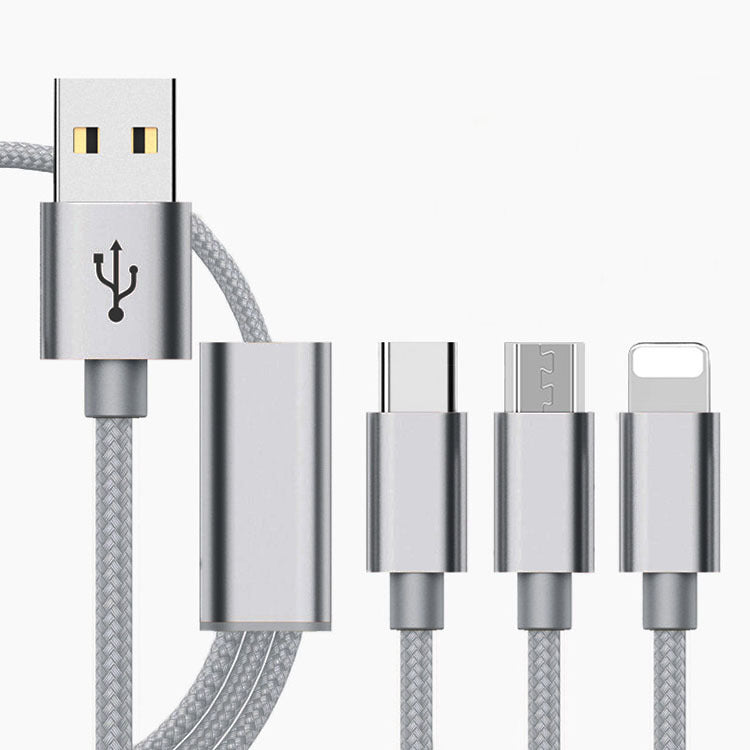 3-i-1 Laddningskabel 1.2m – USB, Micro USB, Type-C & Lightning för Mobiltelefoner