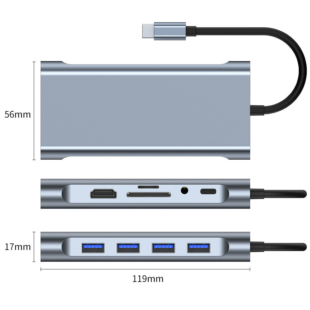 USB-C Dockningsstation 11-i-1 – HDMI, VGA, Ethernet, Ljud, SD/TF, USB 3.0