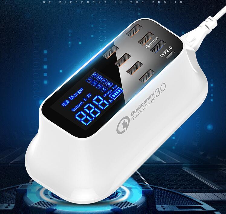 USB Laddningsstation 8-Port QC3.0 – Smart Snabbladdare med LED-display