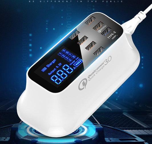 USB Laddningsstation 8-Port QC3.0 – Smart Snabbladdare med LED-display