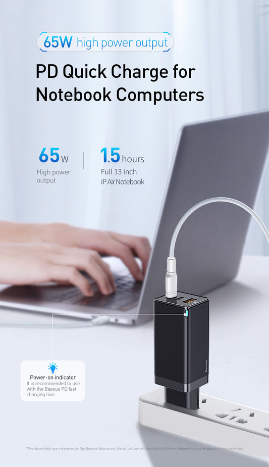 Snabbladdare 65W – 3-Port USB-C & USB QC4.0/3.0 Laddare för Mobil och Laptop