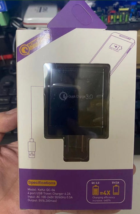 Smart USB-laddare – 4 portar, QC3.0 snabbladdning