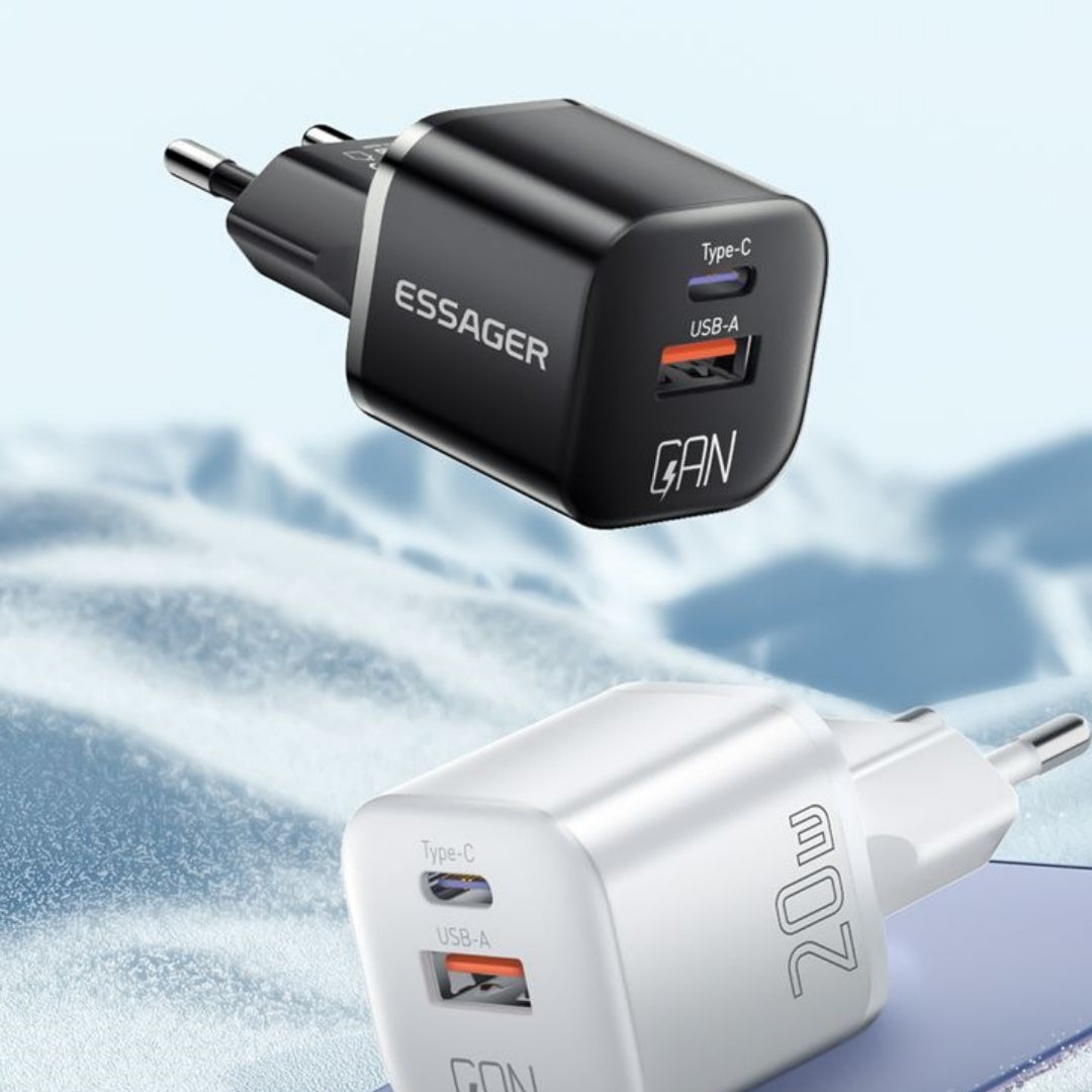 PD20W Gallium Nitride Snabbladdare – Kompakt GaN Reseladdare med Dual-Port USB-A & USB-C